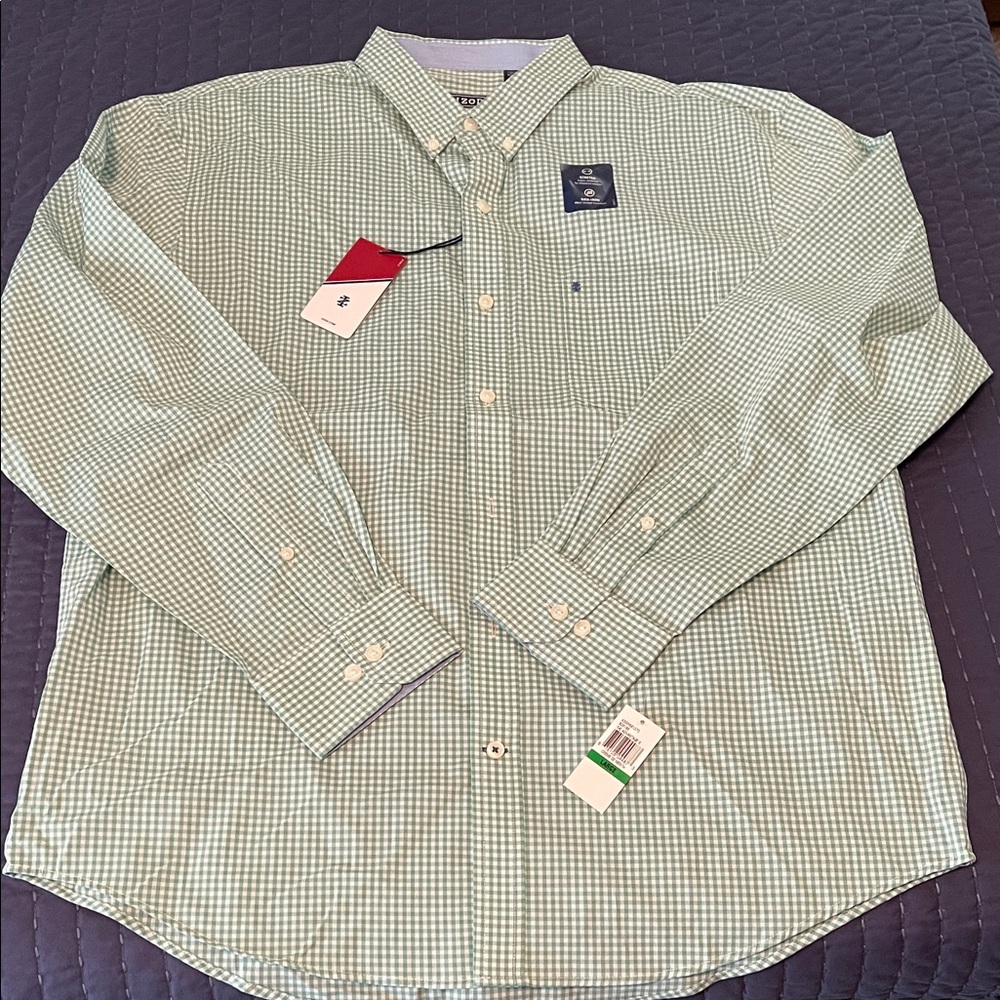 Izod Men's Green Gingham Button Down Shirt